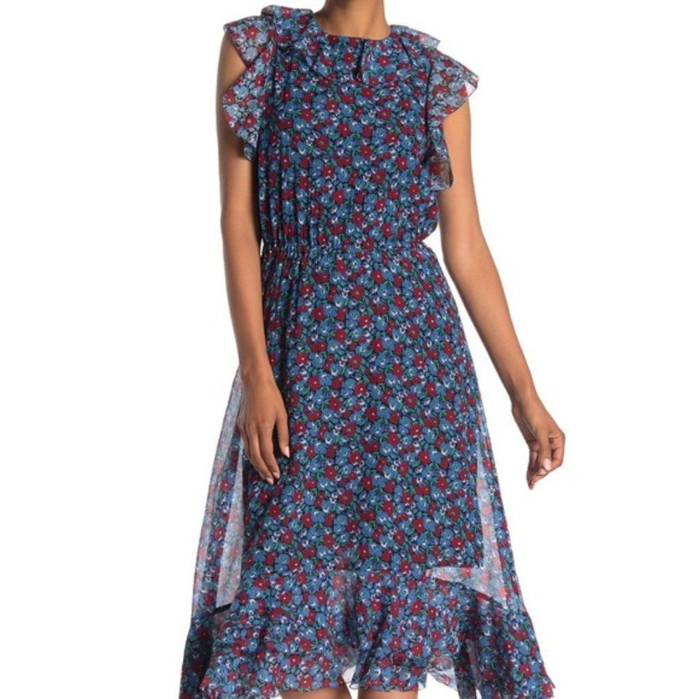 NWT, Robert Rodriguez Juliette Blue and Red Floral Maxi Dress - 4